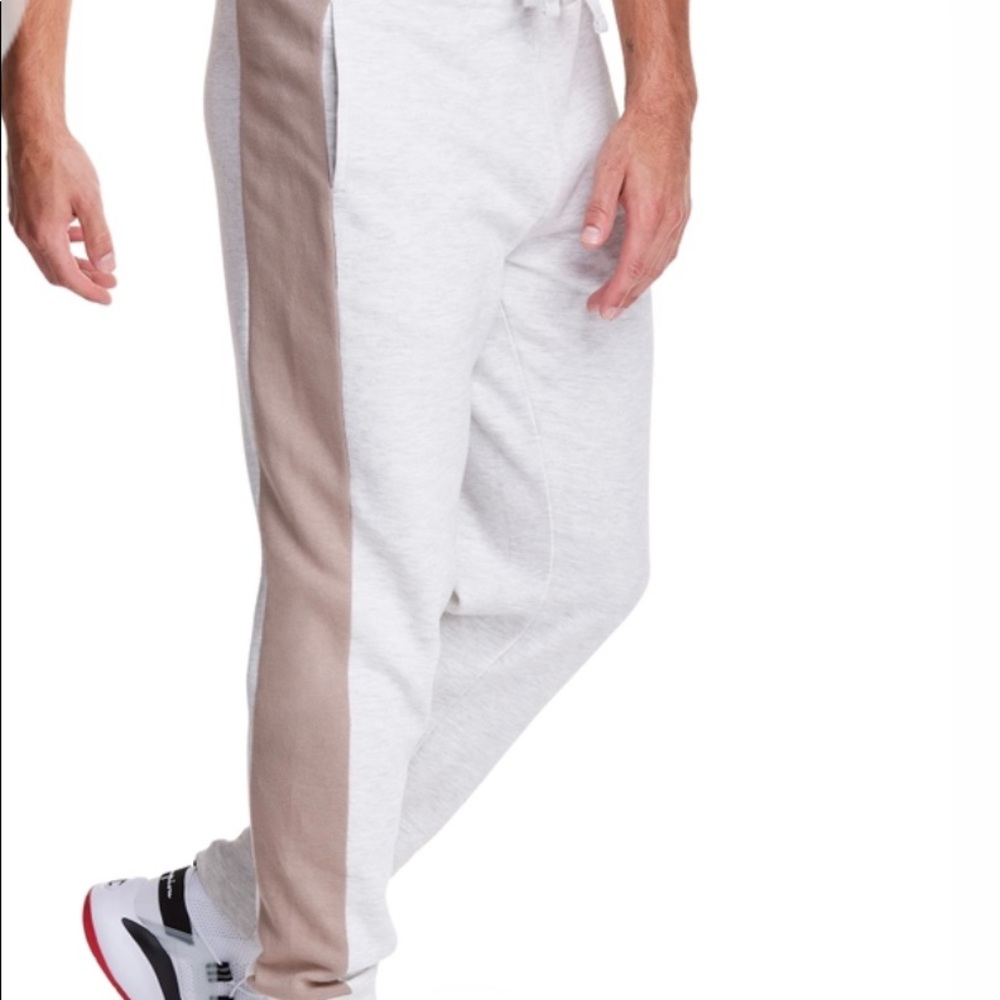 Men’s Champion Colorblock Stripe Fleece Joggers XL Oatmeal Brown New with Tags